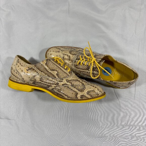 COLE HAAN Yellow Snakeskin Style Lace Up Wingtip Oxford Shoes Size 6.5 - Picture 7 of 9